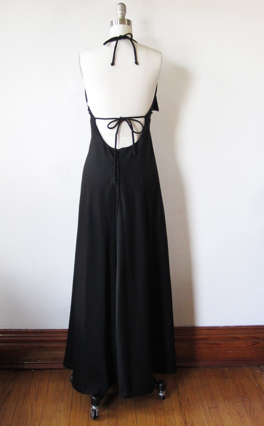 RESERVED until 8/24 vintage 70s sailor dress / black gold halter dress