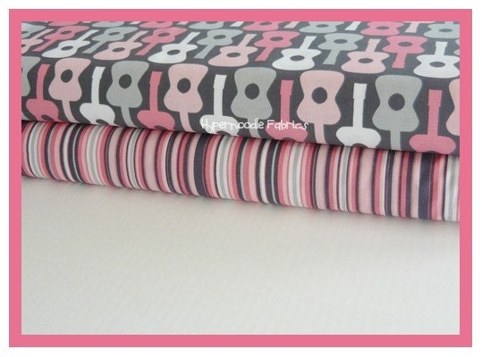 Michael Miller Fabric Duo Bloom Groovy Guitar and Bloom Play Stripe 2 yards total