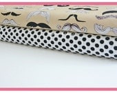 Fabric Duo Alexander Henry Where's My 'Stache in Tan and Michael Miller Dalmation Ta Dot 2 yards