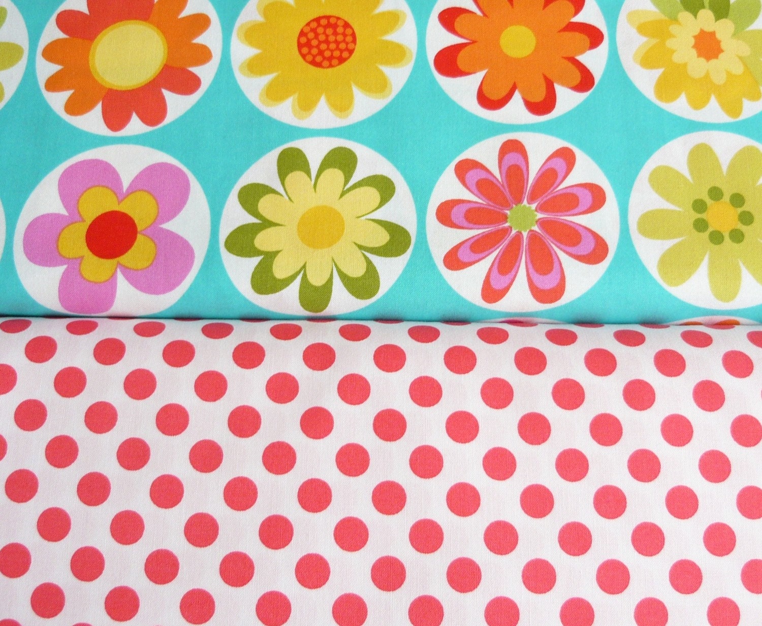 Michael Miller Fabric Duo Big Daisy Dance and Lipstick Ta Dot 2 yards