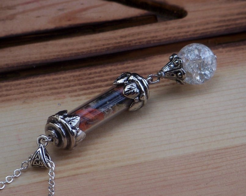 CRYSTAL VISIONS Celtic Witch's Magic Antique Silver Phial Talisman Pendant w/ Crystal Ball Drop in Velvet Pouch for Divination, Psychic Work