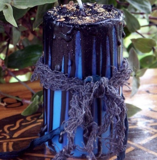 VEIL'S EDGE Occult Soy Candle w/ 6 Grael Herbs of Spellcasting and Black Jet for Otherworld Pathworking, Divination, Seance or Samhain Rites
