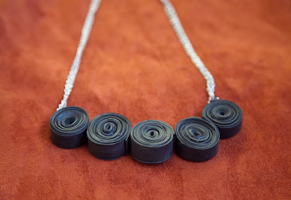 Large Rolled Bike Tube Necklace-Silver