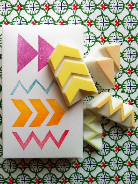 GEOMETRIC rubber stamp set. hand carved rubber stamp - handmade jornaling rubber stamp -set of 4 - no2