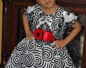 Custom Flower Girl Black White Damask Organza Bubble Dress Bolero Jacket Velvet Print Size 1/2t, 1t, 2t, 3t, 4t, 5, 6, 7, 8
