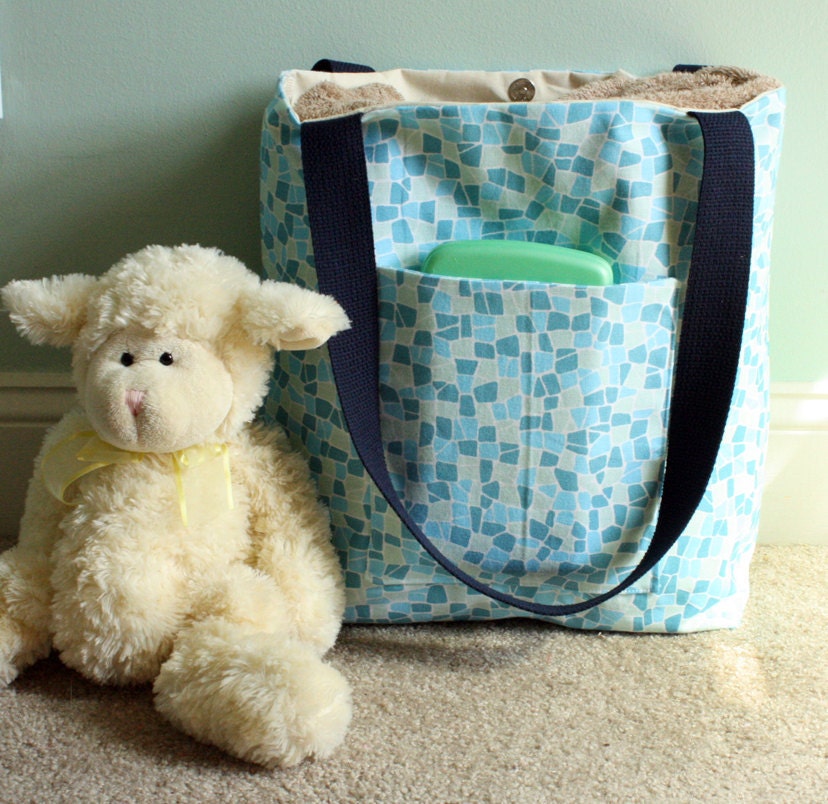Blue Diaper Bag -Sky Blue Mosaic Print - Large Tote Bag READY to SHIP