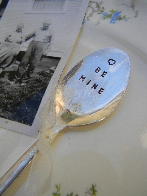 Be Mine Hand Stamped Wedding Spoon Vintage Silver Plated Flatware