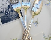 Mr. and Mrs. Wedding Fork and Spoon Set. Just Married Wedding Cake Silverware Set