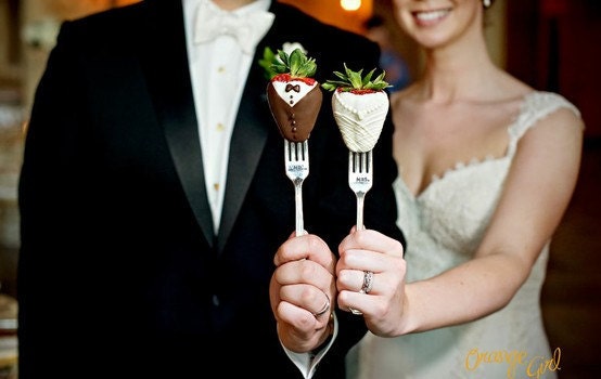 Mr Mrs Wedding Fork Set Hand Stamped Vintage Flatware Featured on Style Me Pretty