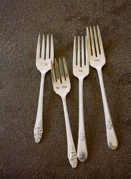 I Do Me Too  Wedding Fork Set Featured on Style Me Pretty March. 29. 2012. You Choose Wording