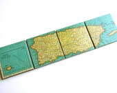 Vintage Puerto Rico Map Coasters.  Set of 4