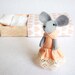 Peach coral pink  felt mouse miniature plush in matchbox bed
