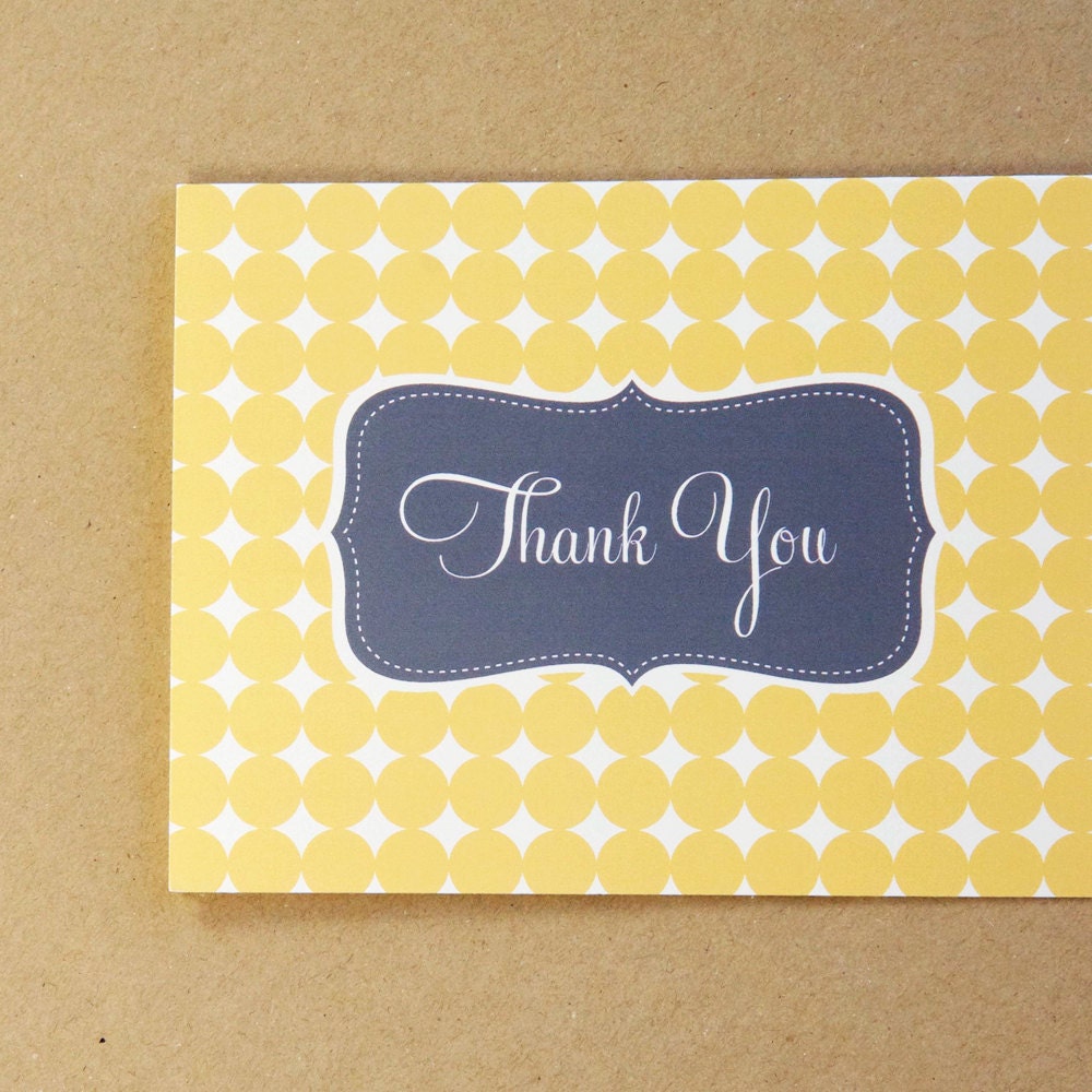 Bright Mustard Yellow and Gray Thank You Cards - Tabitha