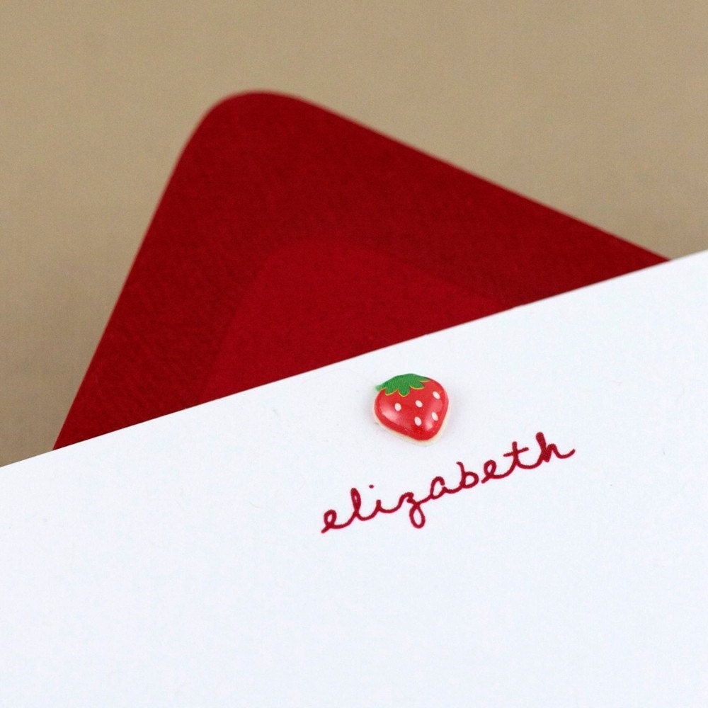 6 Personalized Red Strawberry Stationery - Recycled - Perfect for Little Girls