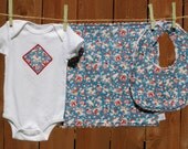 Under the Big Top Blue Circus --- Baby Gift Set includes onesie, burp cloth, bib - available in size Newborn - 24months