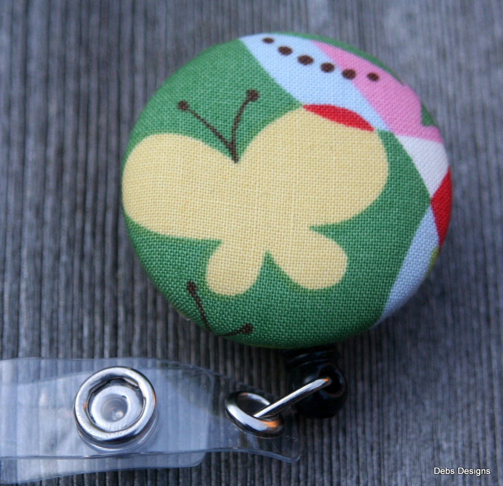 Name badge fabric covered badge reels whimsical butterfly     LARGE