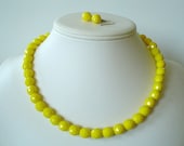 Chunky Canary Yellow Czech Glass Beaded Necklace Set     Great for Bridesmaid Gifts