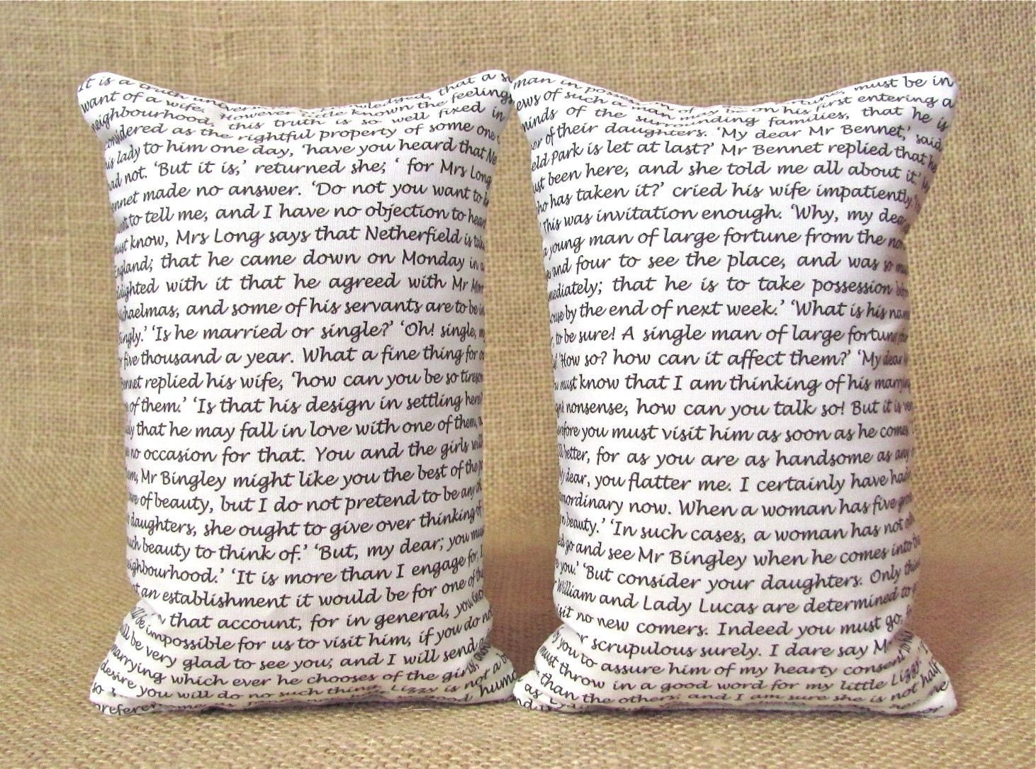 Pride and Prejudice Chapter One - Jane Austen Bookends - Shelf Pillows - TwoStrayCats