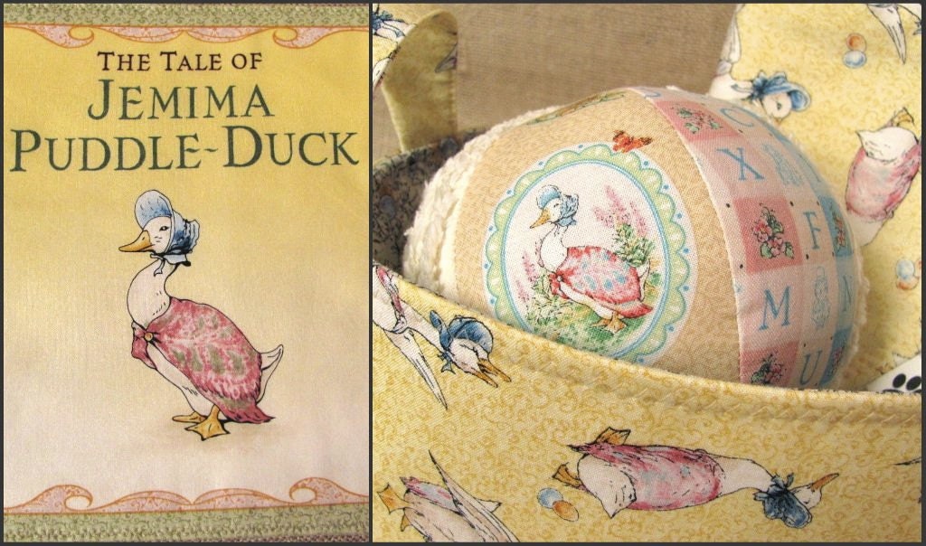 Jemima Puddle Duck Deluxe Four Piece Baby Gift Set - Soft Book, Fabric Basket, Rattle Ball and Bib - Beatrix Potter