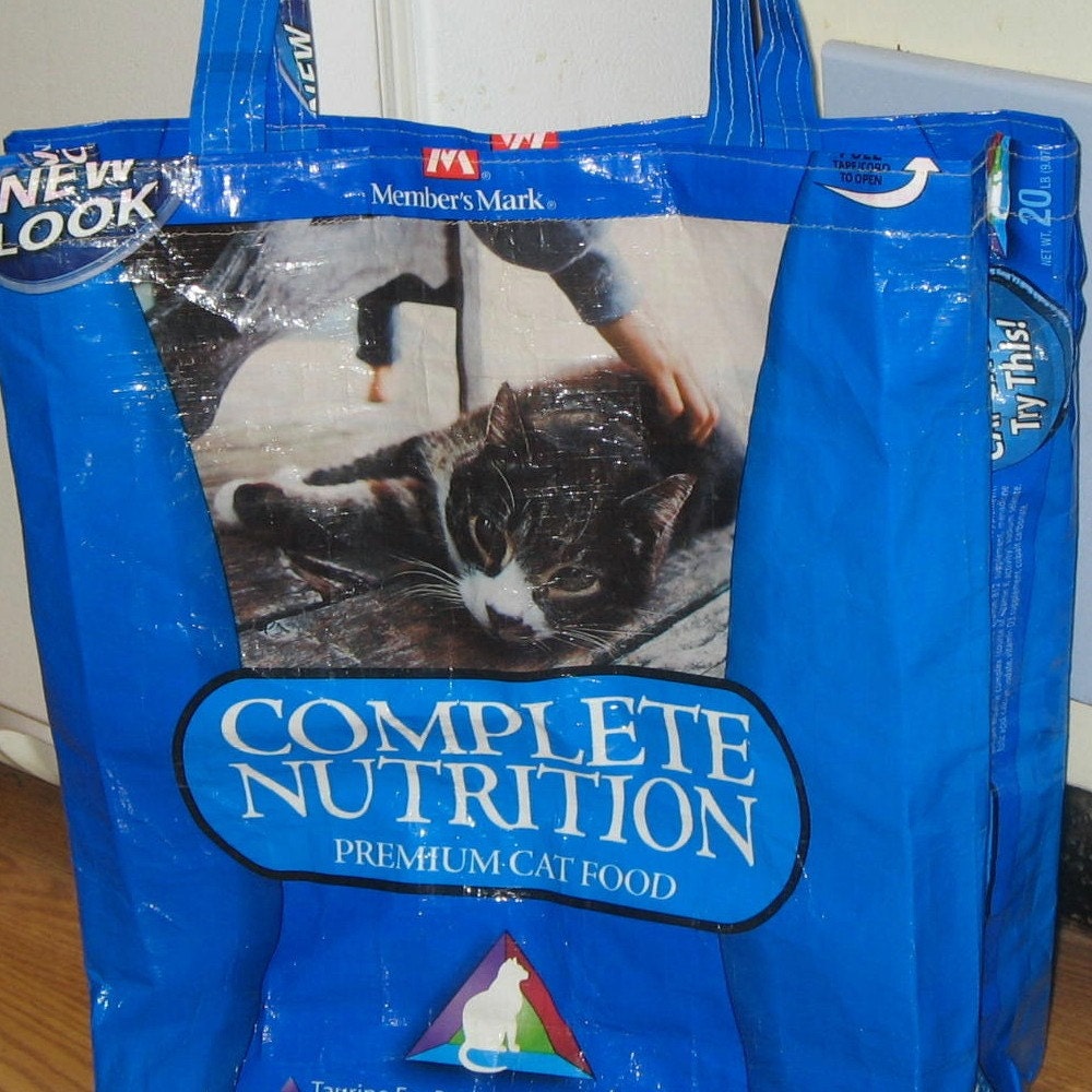 Upcycled Reusable market grocery tote bag for cat lovers