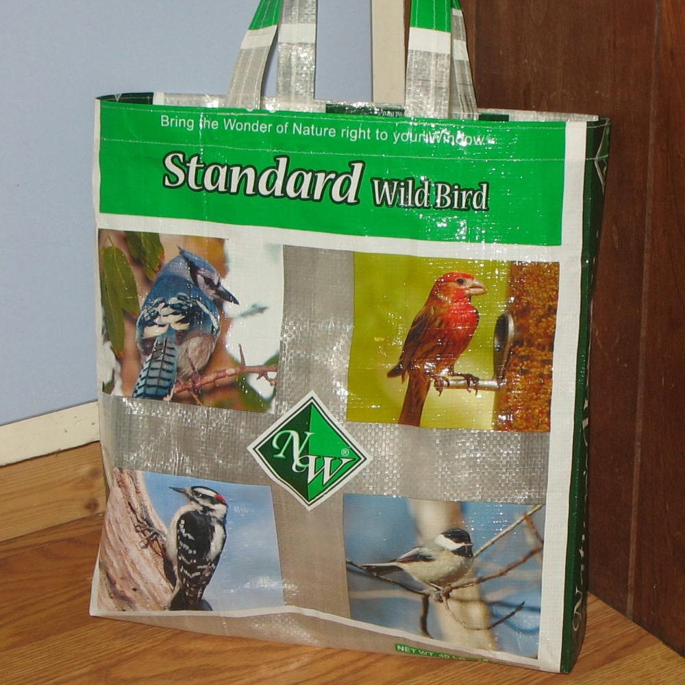 Upcycled Reusable market grocery tote bag for bird lovers