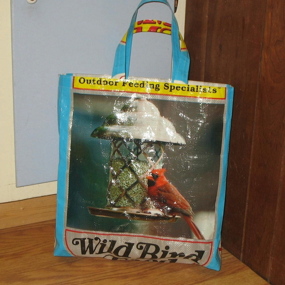 Upcycled Reusable market grocery tote bag for bird lovers