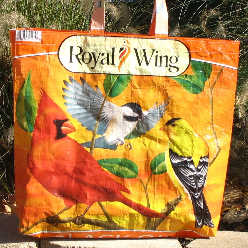 Upcycled Reusable market grocery bag compliments of Royal Wing birds