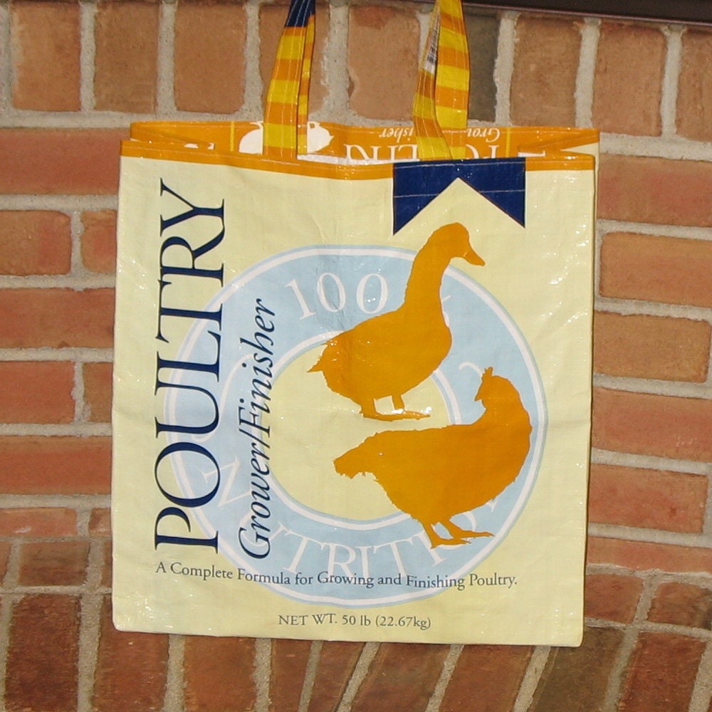 Upcycled market bag for chicken lovers
