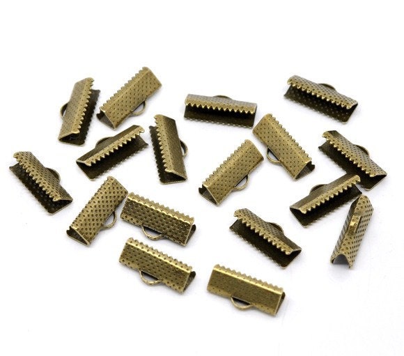 100 pcs Bronze Textured End Caps Crimp Beads 16mm  (JF515C)