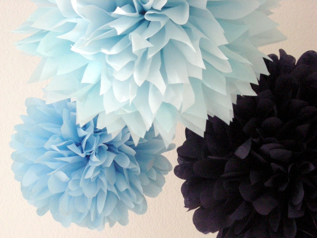 Little Boy Blue ... 3 tissue paper poms // nursery // birthday // graduation // gender reveal // bar mitzvah // party decorations