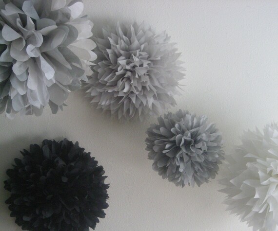 Portland Sky ... 5 tissue paper poms // diy wedding // indie // bachelor party // silver anniversary // party decorations Il_570xn