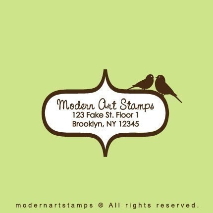 Custom Wedding Stamp - Custom Rubber Stamp - Personalized Stamp - Custom Stamp - Bookplate with Birds in Love - C162