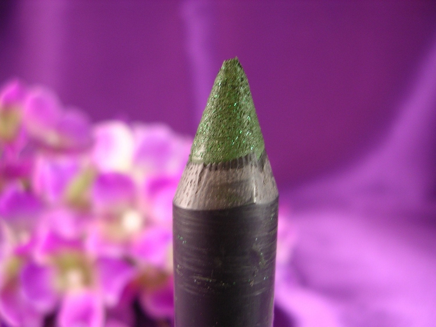 On Sale Mineral Makeup Eyeshadow Pencil All Natural in DARK GREEN Organic Chubby Eyeliner Pencil with sparkles Biodegradable packaging