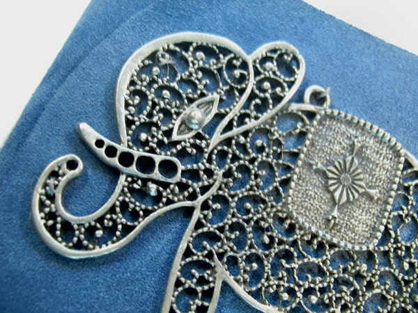 Blue Silver Baby Elephant Journal - Handmade Leather Notebook