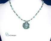 Soft Green Gemstone Necklace Beadwoven Beadweave Bead work Light Green Sterling