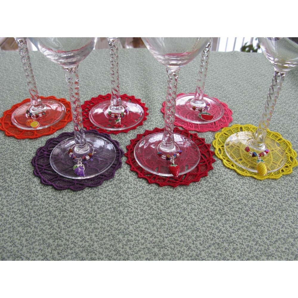 Lace Fruit Coasters w\/ Matching Stemware Charms