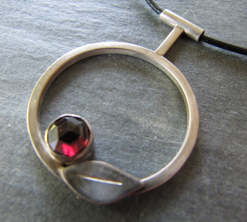 Sterling and Garnet Necklace with Leaf