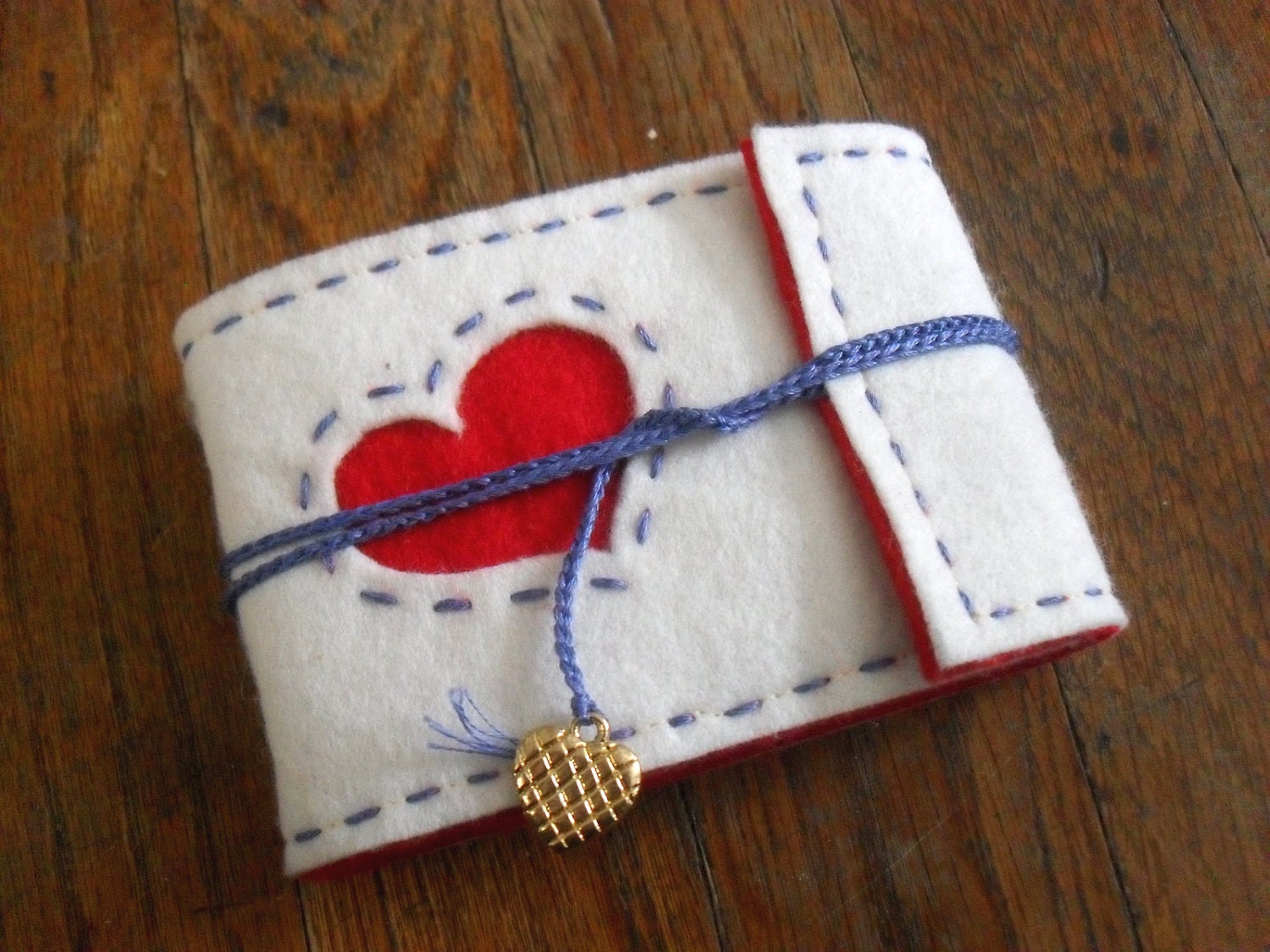 Love Note Mini Softcover Journal - Hand Embroidered Red Heart Pocket Journal