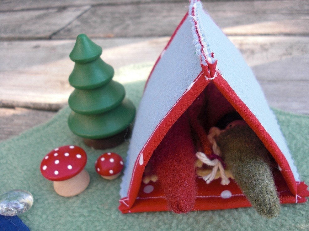 Camping Set with Waldorf Gnomes tent and sleeping bags