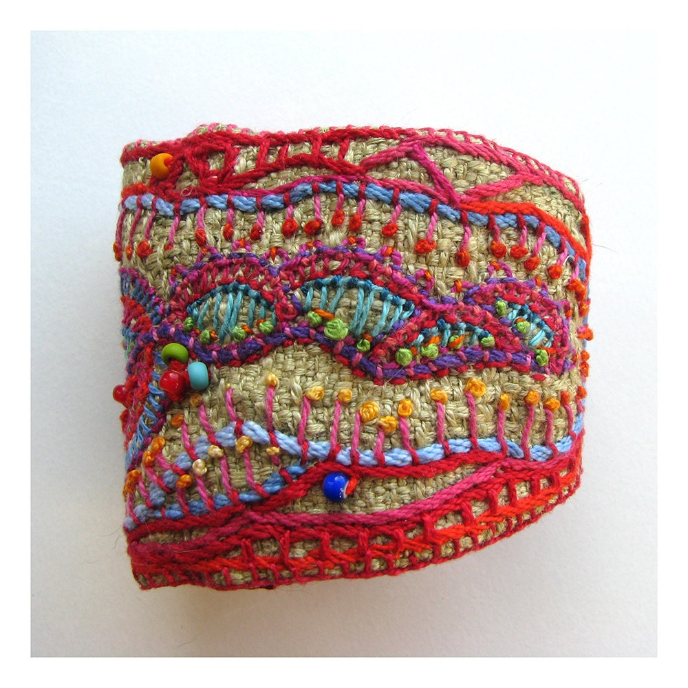 Hand Embroidered Multi-Colored Cuff