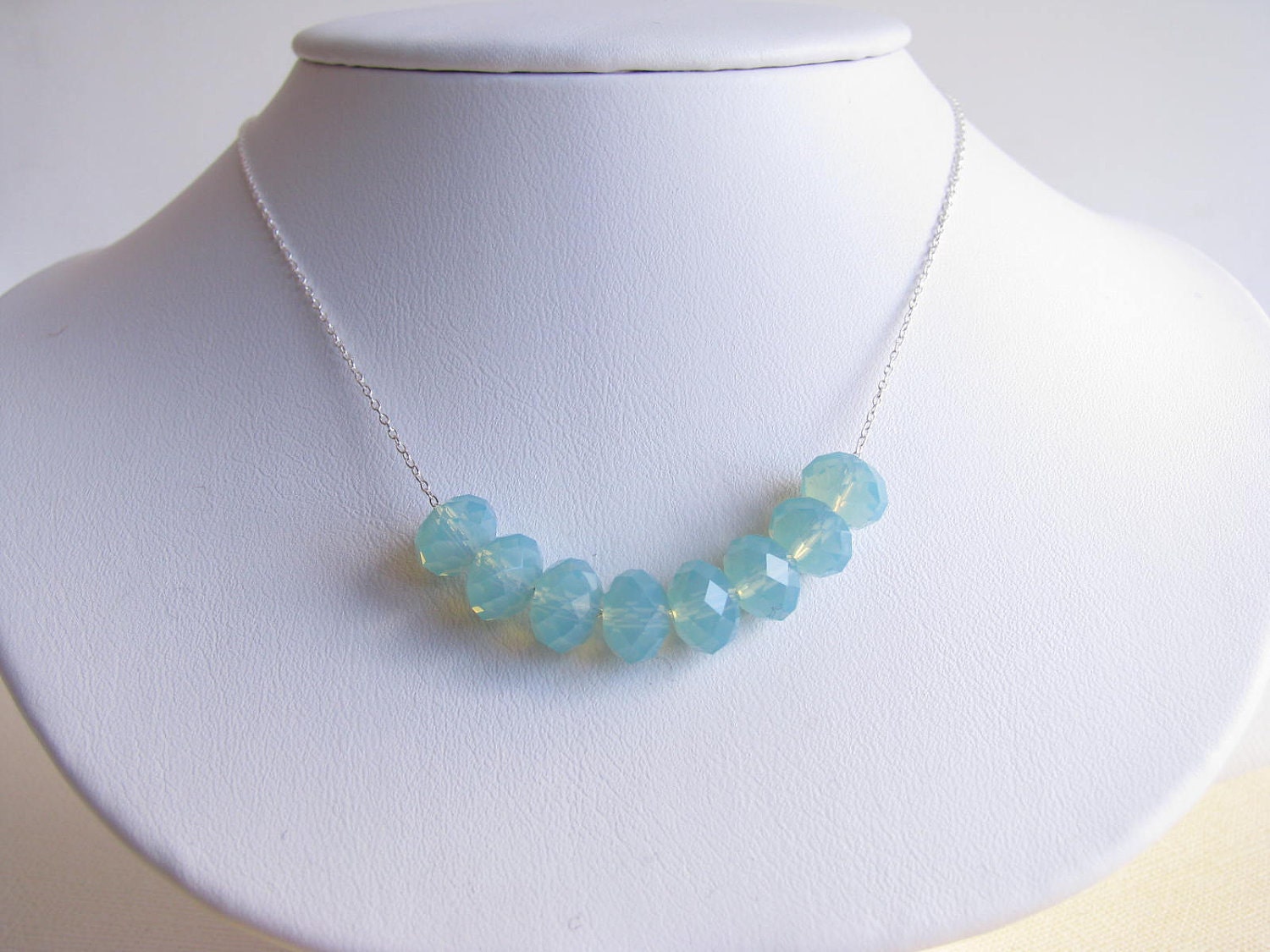 Carrie Necklace Floating Sterling Silver and Cloudy Aqua Crystal