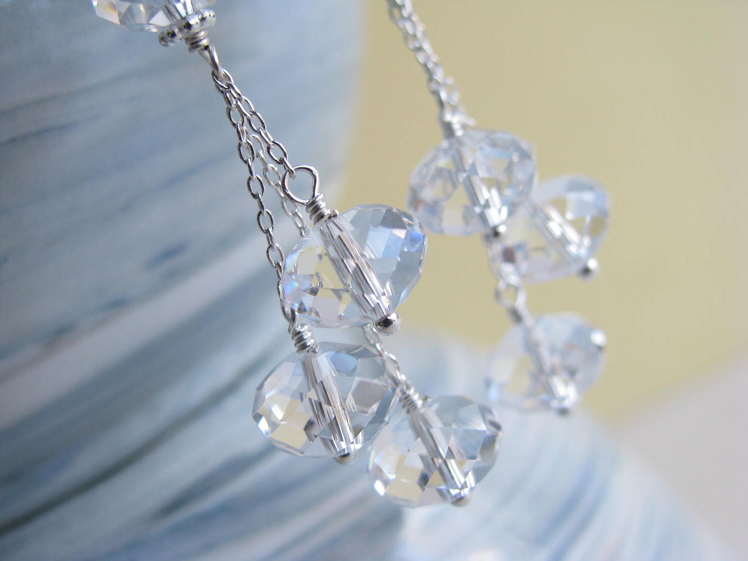 Crystal Earrings Triple Drop in Sterling Silver