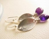 Purple Amethyst and Brushed Sterling Silver Earrings