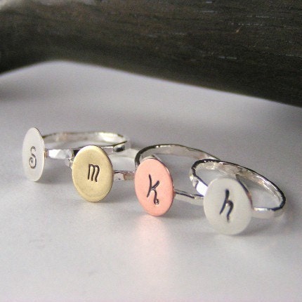 Custom Initial, Alpha Rings In Sterling Silver, Copper, Or Brass With Kis Font