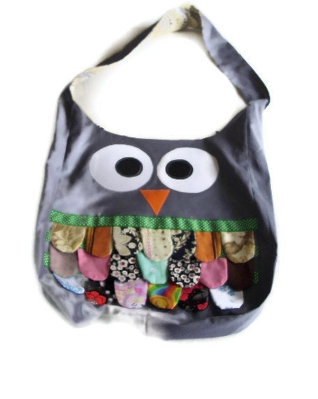 GREY  Owl Tote Bag, Purse - Animal, Bird, Handmade - Cute, Kitschy and Ready to Ship - neca84