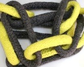 Felted Chain Link Scarf in Charcoal and Chartreuse
