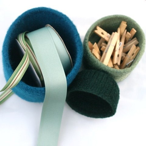 Felted wool nesting bowls-Greens