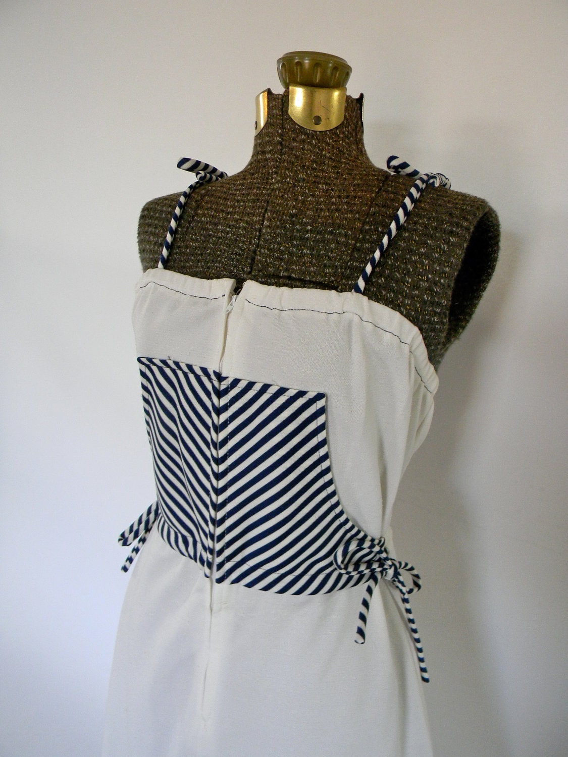 70s Nautical Striped Tie Dress with Zipper Front