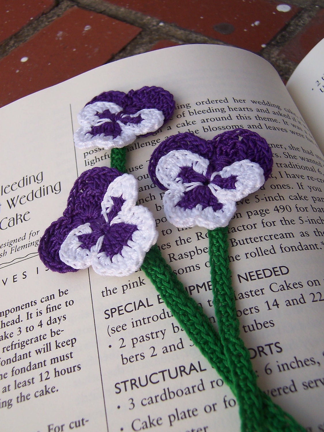 BookMark, Crocheted, Pansy, Purple and White