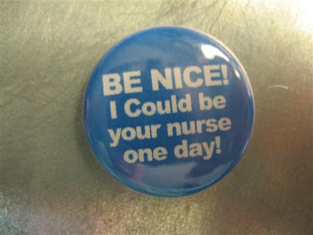 Be nice I could be your nurse one day 1 inch pinback or magnet
